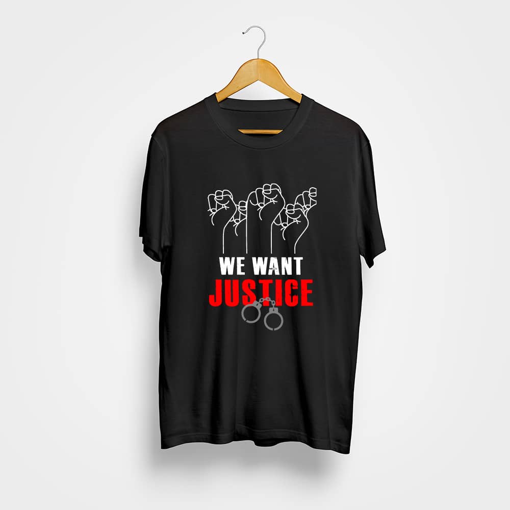 Unisex We Want Justice Printed T-shirt Pure Cotton Round Neck Black M-2XL